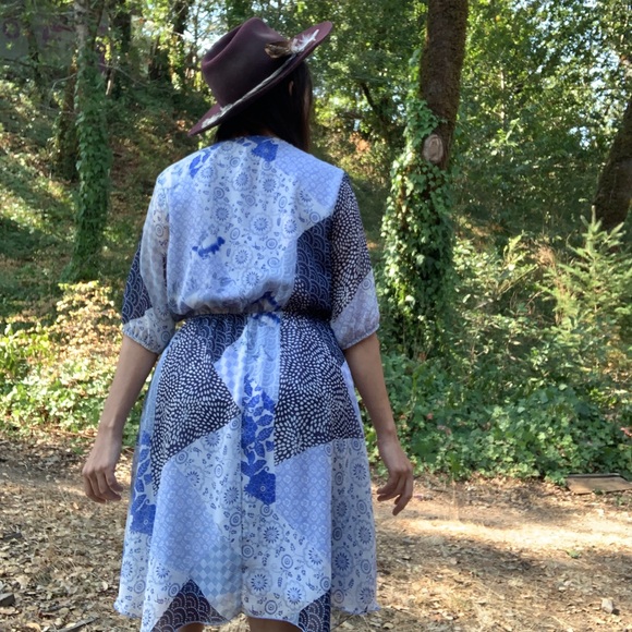 Blue floral patterned prairie dress - Picture 3 of 10